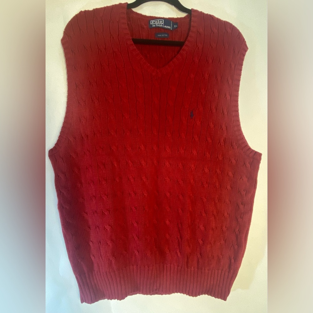 Polo Ralph Lauren Burgundy 100% Cotton Men's Sweater Vest Size X-Large